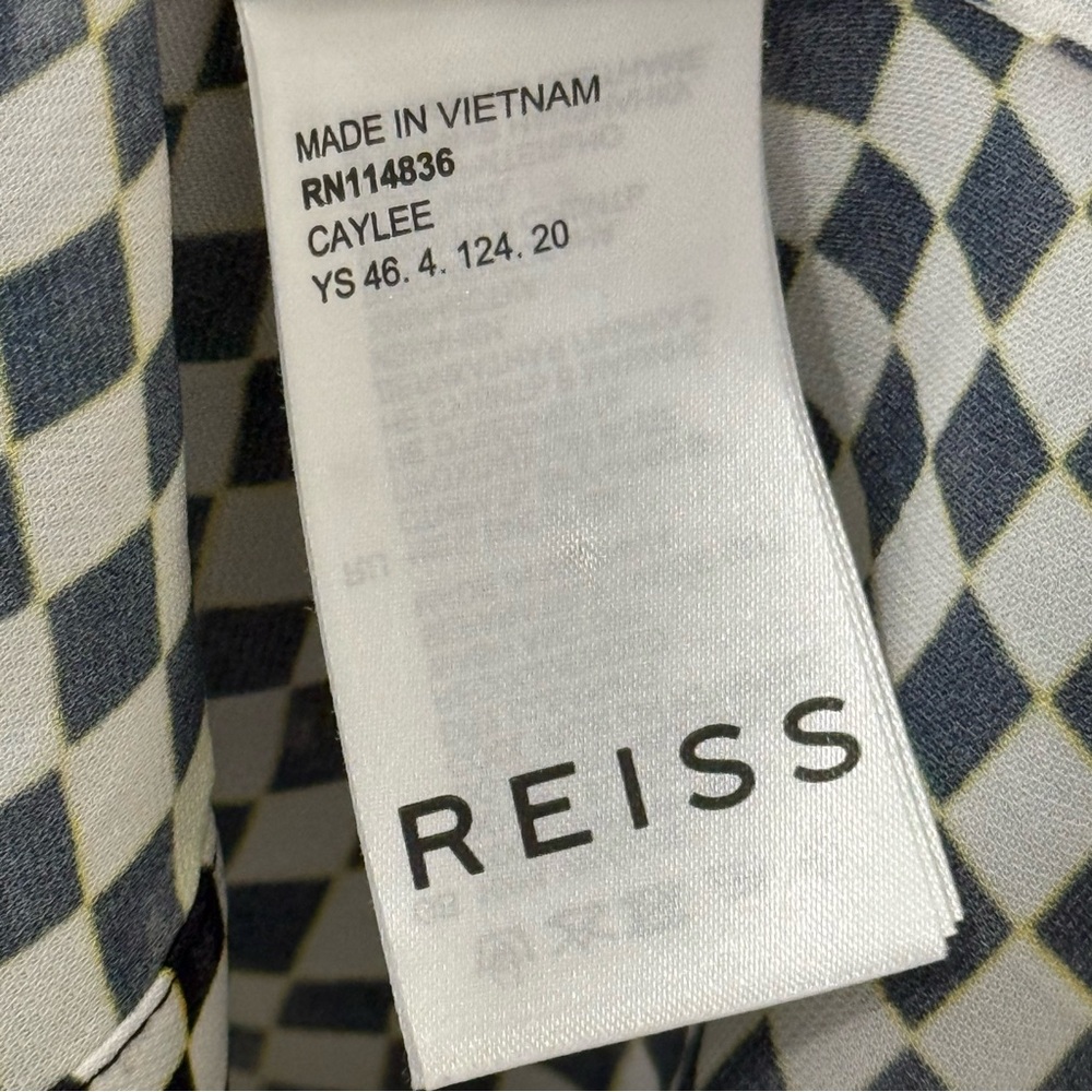 REISS Long Sleeve Bow Neck Button Down Check Print Blouse US 8 - Picture 5 of 7